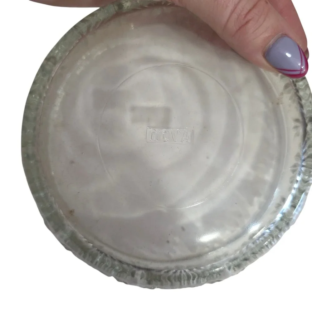 Vintage AVON Pressed Glass Covered Candy Dish Floral Starburst Lid Trinket Box